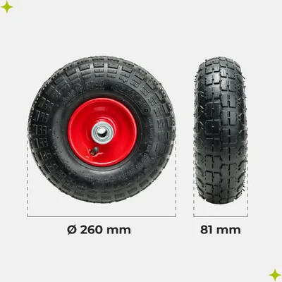 Produktbild von Garronda Ersatzrad Schubkarre 4.10 / 3.50 - 4 Schubkarrenrad Ø 260 mm Luftreifen 2PR Reifen bis 80 kg Ohne Achse Stahlfelge Kugellager für Gartenwagen Hof Baustelle GD-0163, Schwarz-Rot