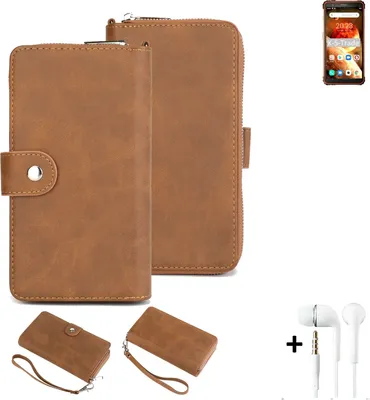 Produktbild von K-S-Trade Handy Schutz Hülle kompatibel mit Blackview BV6600 + Kopfhörer Portemonnee Tasche Wallet-Case Bookstyle-Etui braun (1x)