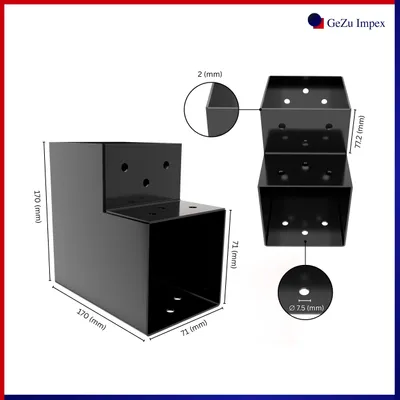 Produktbild von GeZu Impex Pfostenecke 2 Balken L-Form 71 x 71 mm Schwarz Pulverbeschichtet