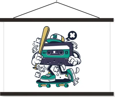 Produktbild von MuchoWow® Textilposter Kassettenkassetten - Baseballschläger - Skateboard - Vintage 90x60 cm mit schwarzem Rahmen - Aufhängungssatz