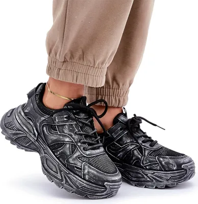 Zdjęcie produktu dla Sneakersy Damskie Z Przetarciami Na Platformie Czarne Seladwen 39