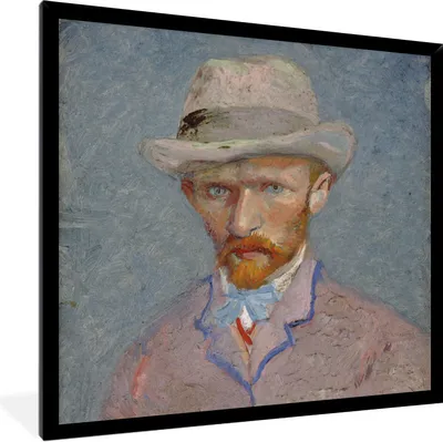Produktbild von MuchoWow® Gerahmtes Poster Selbstporträt - Vincent van Gogh 40x40 cm - Poster mit Schwarzem Bilderrahmen Wandposter Rahmen Foto Bilder - Mit Rahmen - Wanddekoration Schlafzimmer