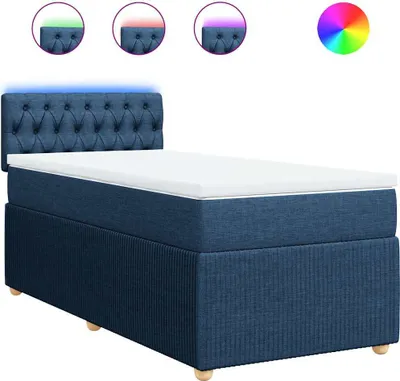 Image de vidaXL Lit boxspring avec matelas bleu 90x190 cm Tissu