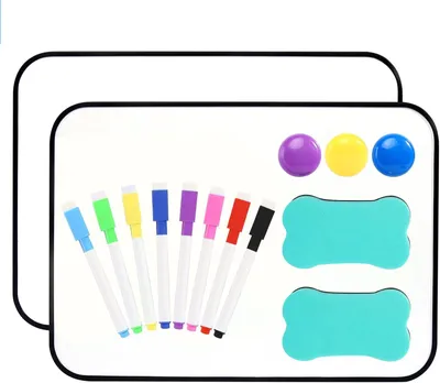 Productafbeelding van Magnetisch whiteboard, A4-formaat, dubbelzijdig, 30 x 21 cm, met drooguitwisbare stiften, geschikt voor gebruik in de school