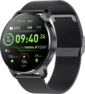 Produktbild von Smartwatch Damen Herren mit Telefonfunktion Rund 360 * 360 Auflösung IP67 Wasserdicht Herzfrequenz SpO2 Blutdruckmessung 20 Sportmodi APP Android IOS