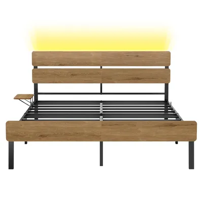 Produktbild von VASAGLE Doppelbettgestell, Bett, 160 x 200 cm, Metallrahmen, LED-Beleuchtung, USB-A- und USB-C-Anschluss, Unterbettaufbewahrung, Industrie-Stil