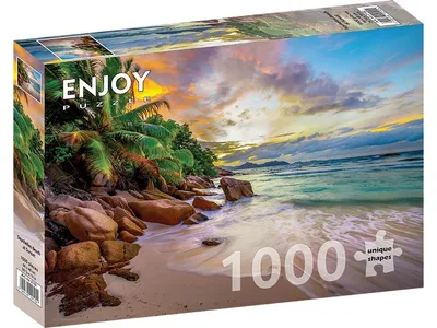 Zdjęcie produktu dla Puzzle 1000 elementów Enjoy – Plaża na Seszelach o zachodzie słońca