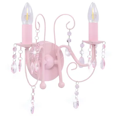 Image de vidaXL Applique murale avec perles rose 2 × douilles E14