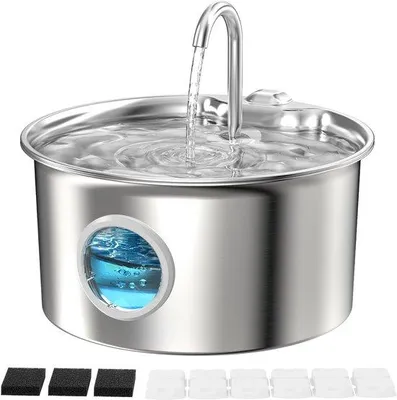 Immagine prodotto di Fontana automatica per gatti da 2,6 L in acciaio inossidabile con luce LED e filtri