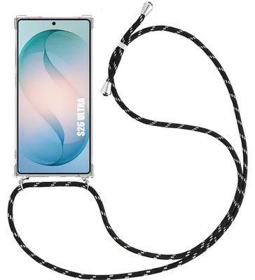 Image de Coque pour Samsung Galaxy S26 Ultra, Protection Renforcée TPU Antichoc Transparent avec Cordon Noir
