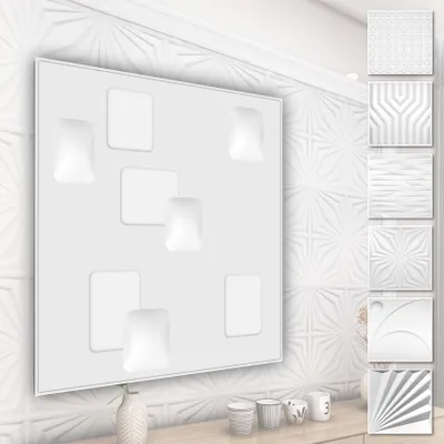 Produktbild von HEXIM 3D Wandpaneele, PVC Kunststoff weiß - Abstrakt Design Paneele 50x50cm Wandverkleidung (2QM HD009) Nachbildung Platten Wand Innen wall panel