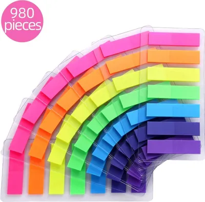 Obrázek produktu pro Nalepovací fixační fólie Textové proužky Lepicí bločky Lepicí značky Malé praporky Kartičky s lepicími bločky (980 kusů, 7 barev)