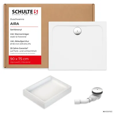 Produktbild von Schulte Duschwanne Aira, 90x75 cm, Komplettset inkl. Wannenträger und Ablauf, Acryl