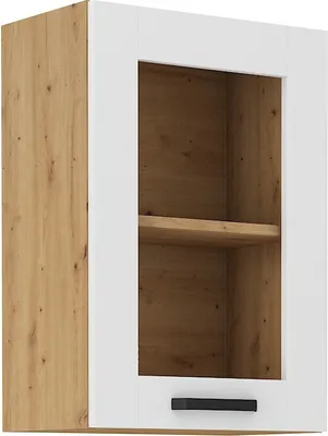 Image de Armoire supérieure vitrée LAILI – largeur 40 cm, blanc / chêne artisan