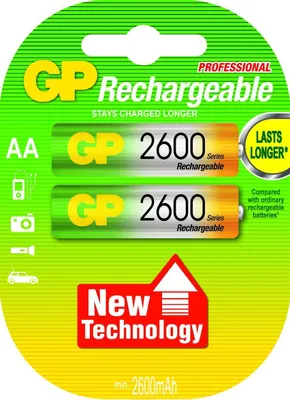 Zdjęcie produktu dla GP Batteries AA, Bateria do ponownego naładowania, AA, Niklowo-metalowo-wodorkowa (NiMH), 1,2 V, 2 szt., 2600 mAh