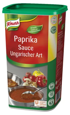 Seitlich Verpackungsbild Knorr Paprikasauce ungarisch pikant tomatig gewürzt 1000g