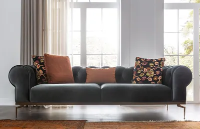 Immagine prodotto di Chesterfield Dreisitzer Sofa 3 Sitzer Stoffsofa Sofas Blau Stoff Couch