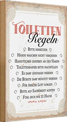 Produktbild von Holzschild Spruch Toiletten Regeln bitte hinsetzen 20x30cm
