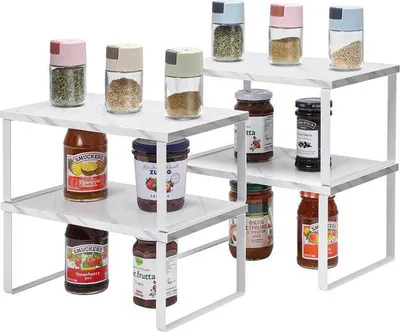 Produktbild von Famanu Küchenregal Set von 4 - Stapelbare Holzablage für Küchenschränke