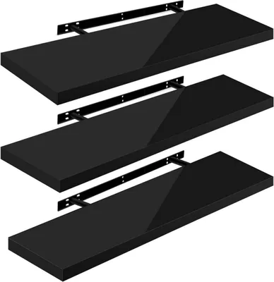 Produktbild von WOLTU 3er-Set Wandregal, Schweberegal, Holz Board, Schwarz, 100x22.9x3.8cm