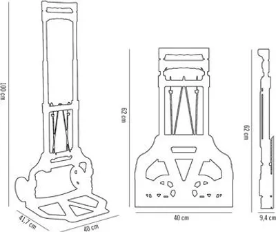 Diagrams showing the dimensions of a foldable cargo cart.