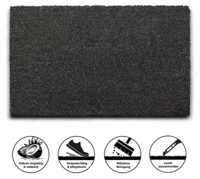 Produktbild von HPFloor Grau 60x90 cm Kokosmatte, Fußmatte Fußabtreter Schmutzfangmatte Türmatte Fußabstreifer, Rutschfeste Unterseite, Naturmaterial Kokosfasern, Für Innenbereich Und Überdachten Außenbereich