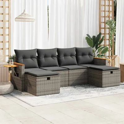 Produktbild von Eleganten-Stil 6-tlg. Garten-Lounge-Set mit Kissen Garten-Sofagarnitur, Outdoor Indoor, Grau Poly Rattan Gartenmöbel-Sets CHY93012338