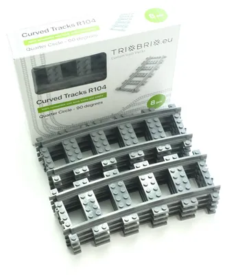Produktbild von Trixbrix Schienen R104, 8x Viertelkreis – Gleise kompatibel mit LEGO® City Eisenbahn und Zug, Zubehör für Klemmbausteine
