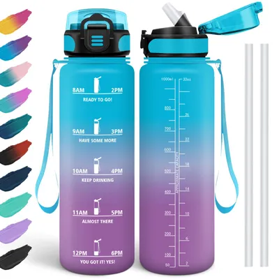 Trinkflasche 1 l, BPA-frei, auslaufsicher, mit Strohhalm, für Sport & Schule