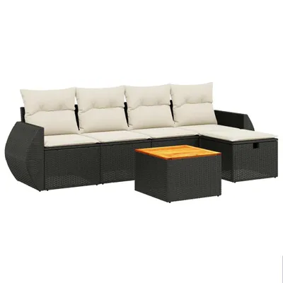Produktbild von 6-tlg. Garten-Sofagarnitur mit Kissen Schwarz Poly Rattan