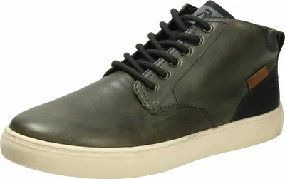 A single green men's shoe is shown against a white background.