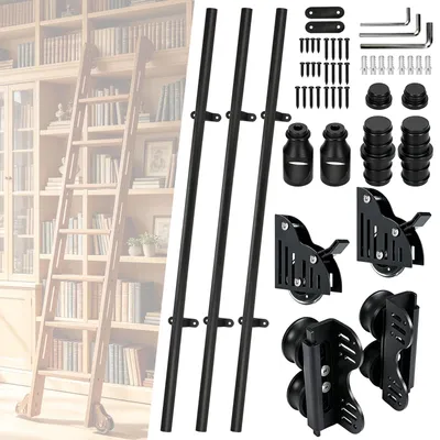 Schiebeleiter-Schienen-Set, 3x1m, Doppelrollen, 150kg, schwarz