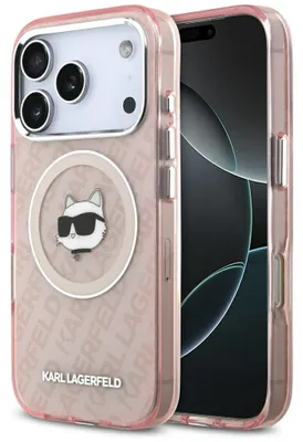 Produktbild von KARL LAGERFELD case passend für IPHONE 17 Pro Max kompatibel mit MagSafe KLHMP17XHMKBCHOP (IML Choupette Head Logo) pink