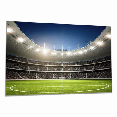 Produktbild von Wallario Herdabdeckplatte aus Glas, Größe 80 x 52 cm 2-teilig, Motiv Fußballstadion Mittellinie