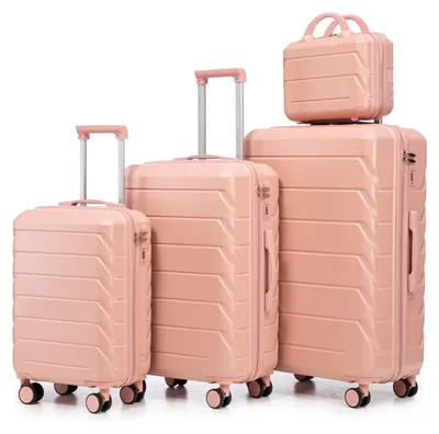 Produktbild von Koffer 4-teiliges mit Schwenkrollen, integriertem Schloss, 14 Zoll Kulturbeutel, ABS-Material, 4 Größen, Rosa