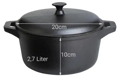 Gusstopf mit Deckel 20x10 cm - Feuertopf aus Eisenguss - 2,7 Liter