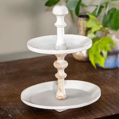 Produktbild von Etagere, 2 Etage, Rund, Holz, Weiß, Flach