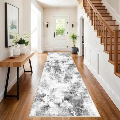 Immagine prodotto di Tappeto antiscivolo Unyqoos® 80 x 200 cm, lavabile, grigio – Realizzato in poliestere con base in gomma, pelo da 8 mm, ideale per ingresso, cucina e soggiorno