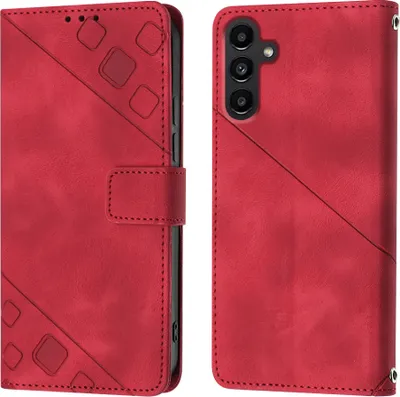 Produktbild von Hülle für Samsung Galaxy A14 5G Prägung Flip Leder Brieftasche Schutzhülle mit Ständer Rot