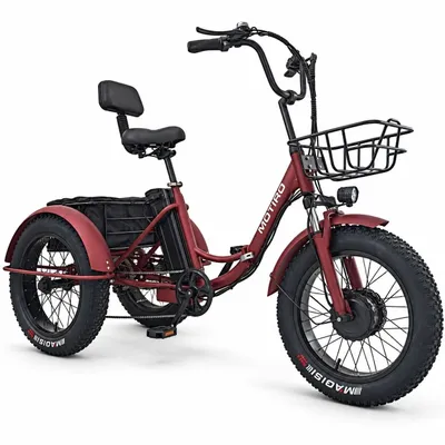 Productafbeelding van Elektrische fatbike driewieler Motiro M22 rood, opvouwbare bakfiets voor volwassenen, 20", 250 W, accu 48 V, actieradius 60 km