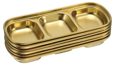 6 Edelstahl-Dipschalen, 3 Fächer, rechteckig, Gold