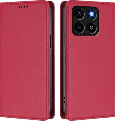 Immagine prodotto di Custodia in pelle per ZTE Blade A35 / A55, custodia a libro magnetica in Finto cuoio con supporto, rosso