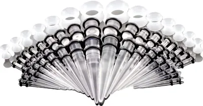 Image de ele ELEOPTION Set d'extenseur d'oreille Taper d'oreille 18 paires de tiges d'extension Set d'extenseur d'oreille en silicone acrylique 1,6mm-10mm avec 7 paires de Flared Tunnel Plug set 3mm-12mm, Transparent