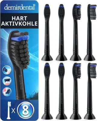Produktbild von 8er demirdental Harte Aufsteckbürsten mit Aktivkohle für Philips Sonicare | Schwarz
