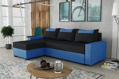 Produktbild von Ecksofa Schlafsofa Sofa HEDVIG Manila Blau- Schwarz Ottomane Links