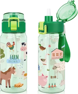 Obrázok produktu pre Fľaša na vodu pre deti, 550 ml, bezpečné uzatváranie (bez úniku), s odnímateľnou slamkou, vhodná do školy a na výlety