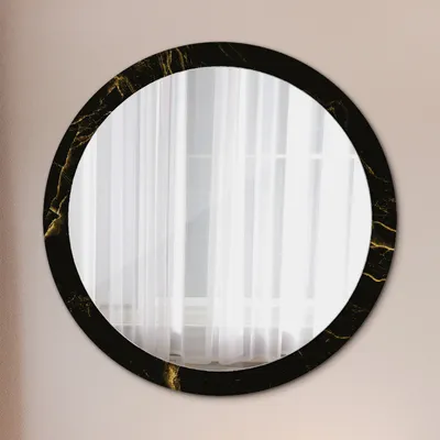 Produktbild von Ø100cm Spiegel - Glasrahmen mit Aufdruck - Wandspiegel Schlafzimmer - Schwarz Marmor