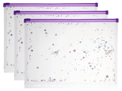 Image de 3 pochettes en plastique format A4 pour classeur à anneaux - Transparente, couleur violette