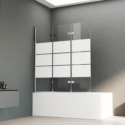 Produktbild von Duschwand für Badewanne 140 x 140 cm, Duschwand 3-teilig Faltbar mit Streifen Duschfaltwand Badewannenaufsatz Duschtrennwand Badewannenwand Duschabtrennung für Badewanne 6mm ESG Glas