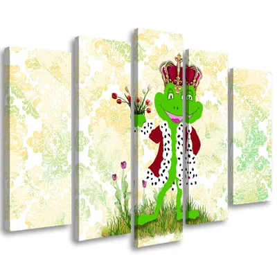 Produktbild von 5-teiliges leinwandbild frosch 150x100 cm Feeby grün wandbild bereit zum aufhängen